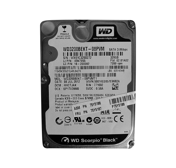 75Y5187 - Lenovo 320GB 7200RPM SATA 1.5Gb/s 16MB Cache 2.5-Inch Hard Drive