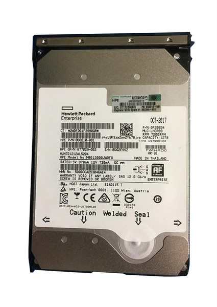 877029-002 - HPE 12TB 7200RPM SAS 12Gb/s Helium 512e 3.5-inch Digitally Signed Firmware Midline Hard Drive with Tray for Gen9/10 ProLiant Server