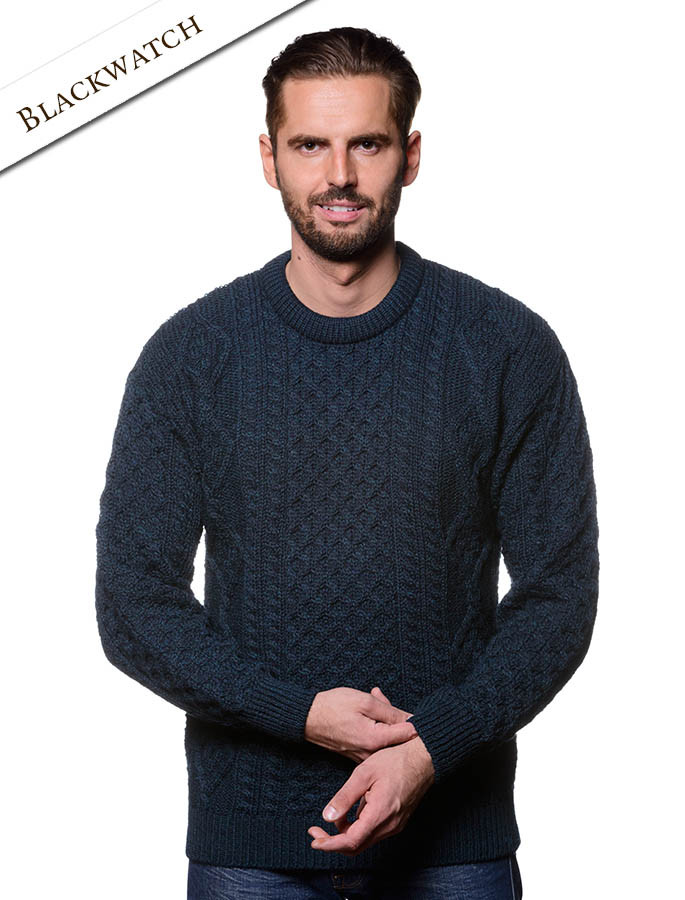 Lightweight Traditional Aran Mens Wool Sweater by Clan Arans