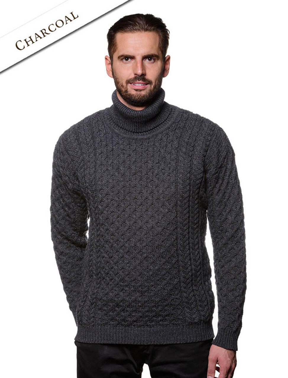 Mens turtleneck sweater, Mens wool Sweater Clan Arans