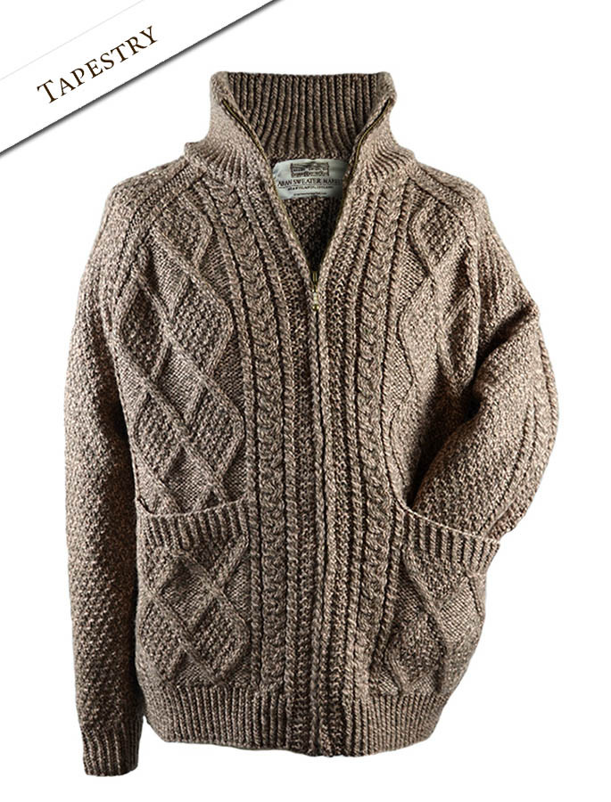 Mens cardigan sweaters, mens Aran Cardigan Clan Arans