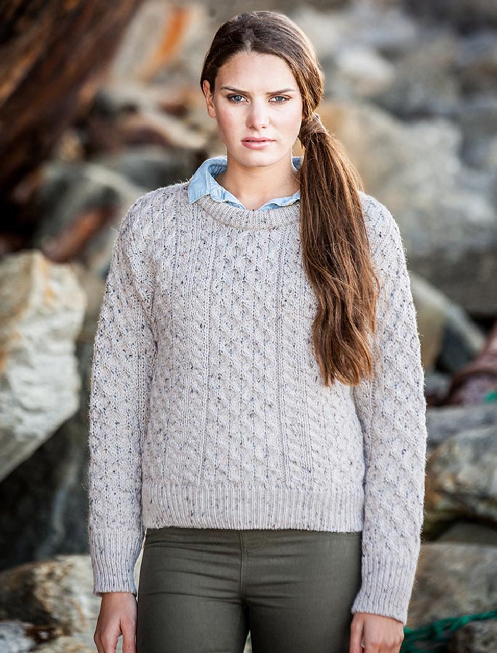 Women's Wool Cable Knit Aran Sweater