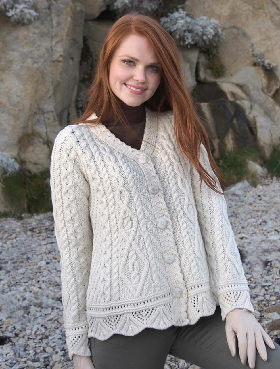 Button Merino Aran Cardigan - Cable Knit