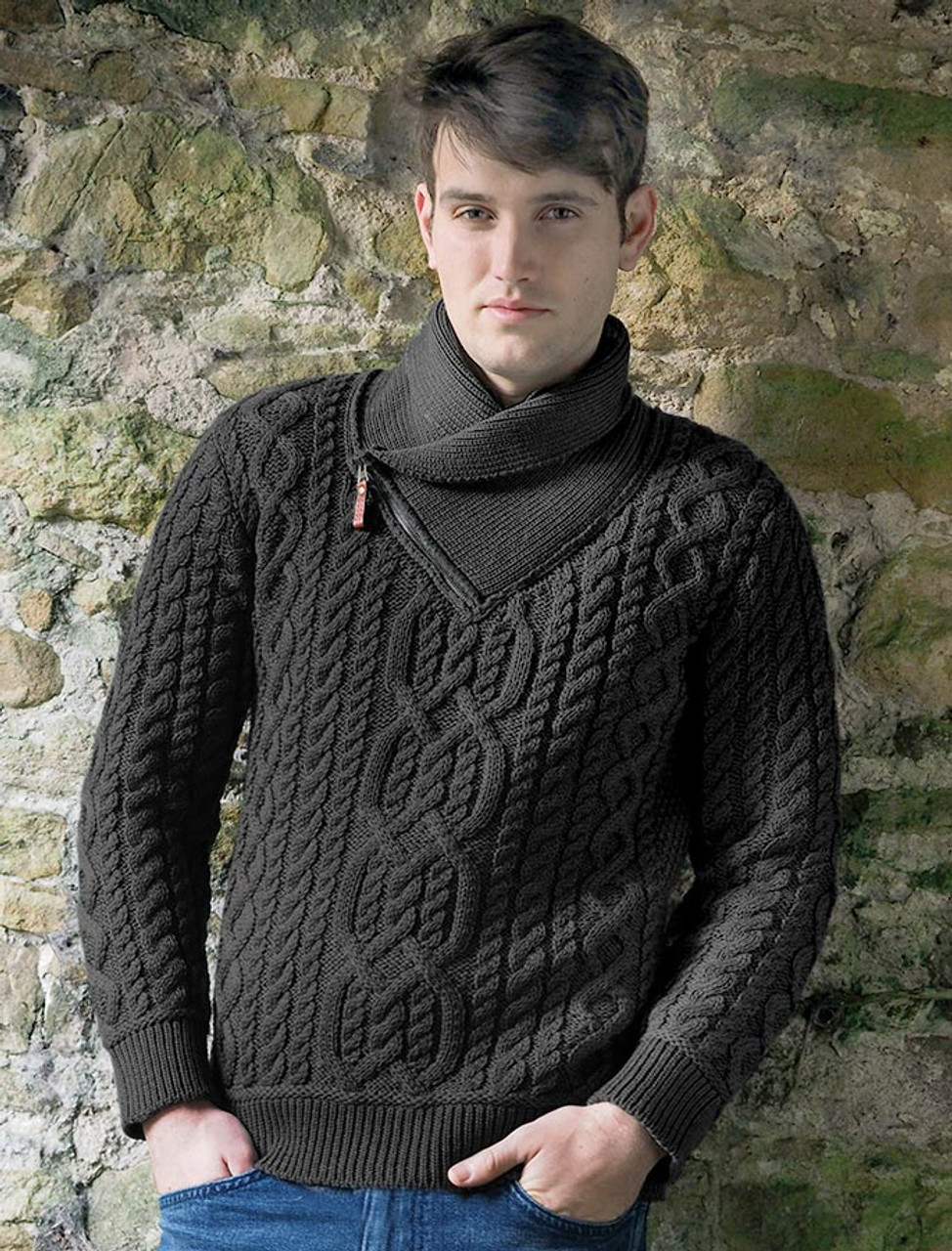 Aran Zip Shawl Neck Sweater | Aran Sweater Market