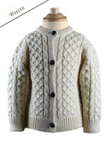 Kid's Traditional Aran Merino Wool Cardigan - White