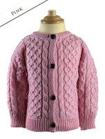Kid's Traditional Aran Merino Wool Cardigan - Pink