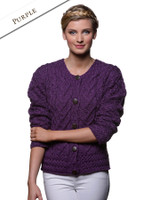 Aran Cable Knit Cardigan - Purple