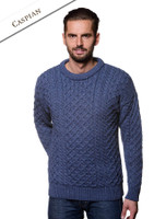 Mens Heavyweight Traditional Aran Wool Sweater - Caspian