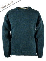 Mens Crew Neck Guernsey Sweater - Moss Green