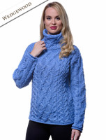 Womens Turtleneck Cable Knit Sweater - Wedgewood Blue