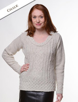 Wool Cashmere  Plaited Neck Sweater - Chalk