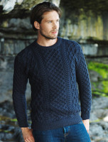 Heavyweight Merino Wool Aran Sweater- Navy