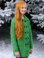 Kid's Double Breasted Aran Merino Cardigan - Green Marl