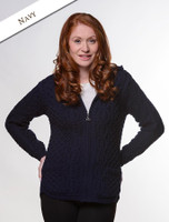 Cable Knit Hoodie with Celtic Knot Zipper Pull - Navy