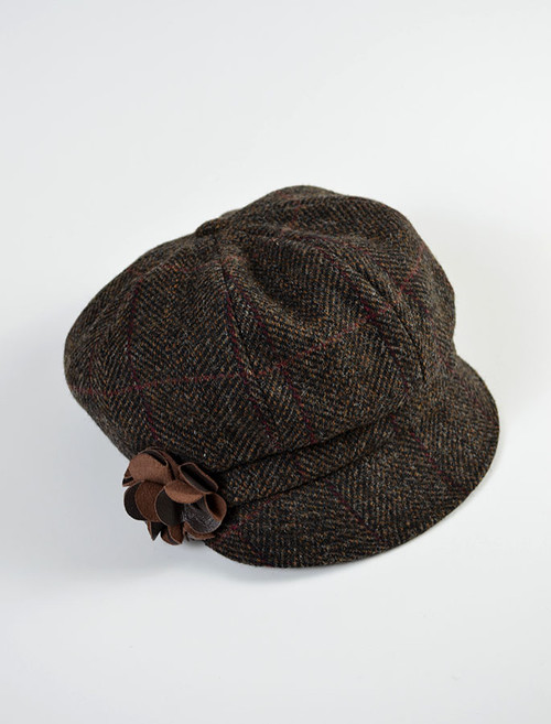 Ladies Newsboy Hat - Brown with Red