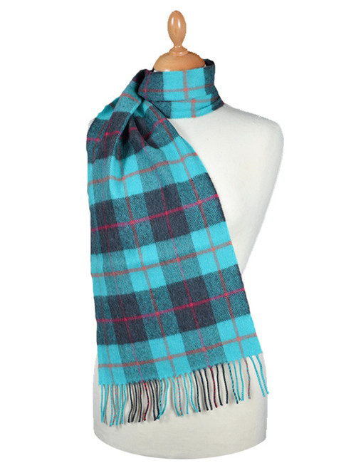 Fine Merino Plaid Scarf - Turquoise Grey