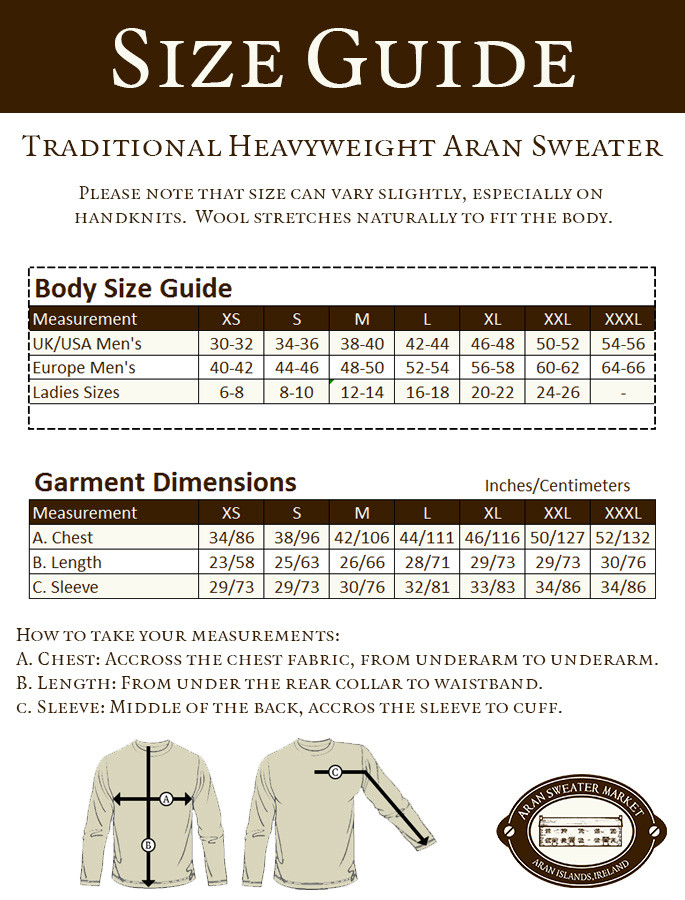 Aran Sweater Size Guide