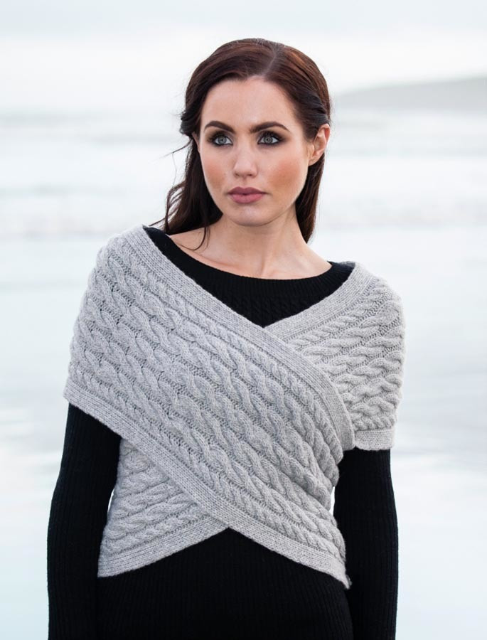 Wool cashmere aran wrap with buttoned side clearance