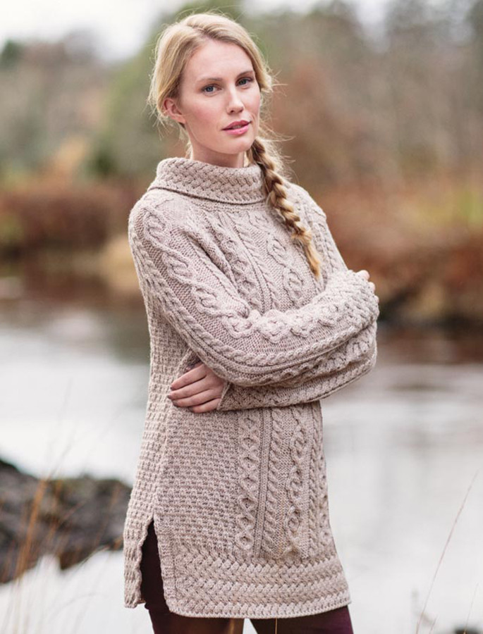 Aran Cable Knit Cowl Neck Sweater Dress – Funky Skunk