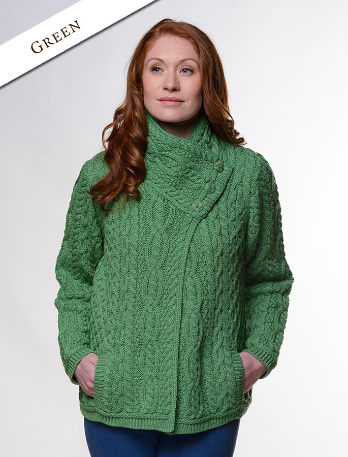 Aran Cable Crossover Neck Sweater