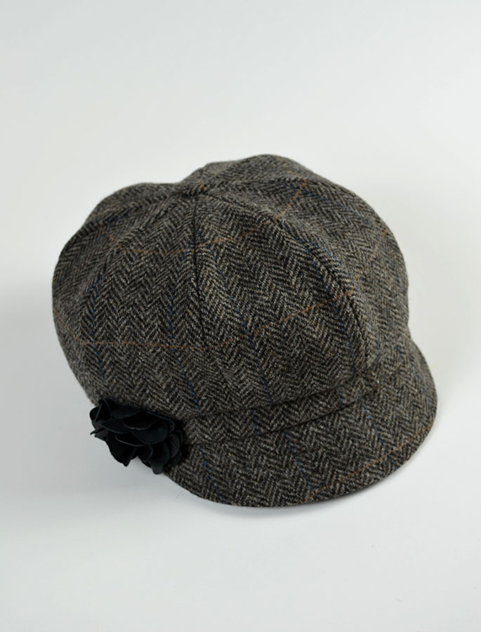 Ladies Newsboy Hat - Grey with Tan