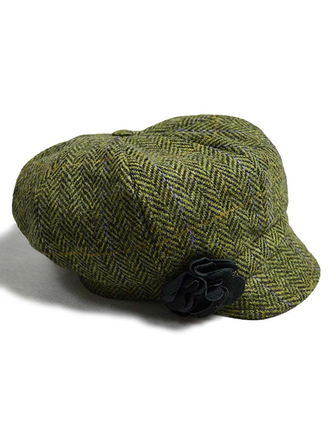 Ladies Tweed Newsboy Hat - Light Green Plaid