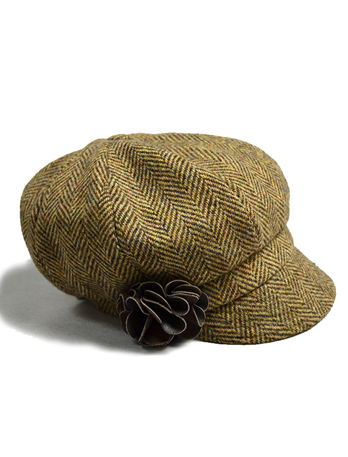 Ladies Tweed Newsboy Hat - Light Brown