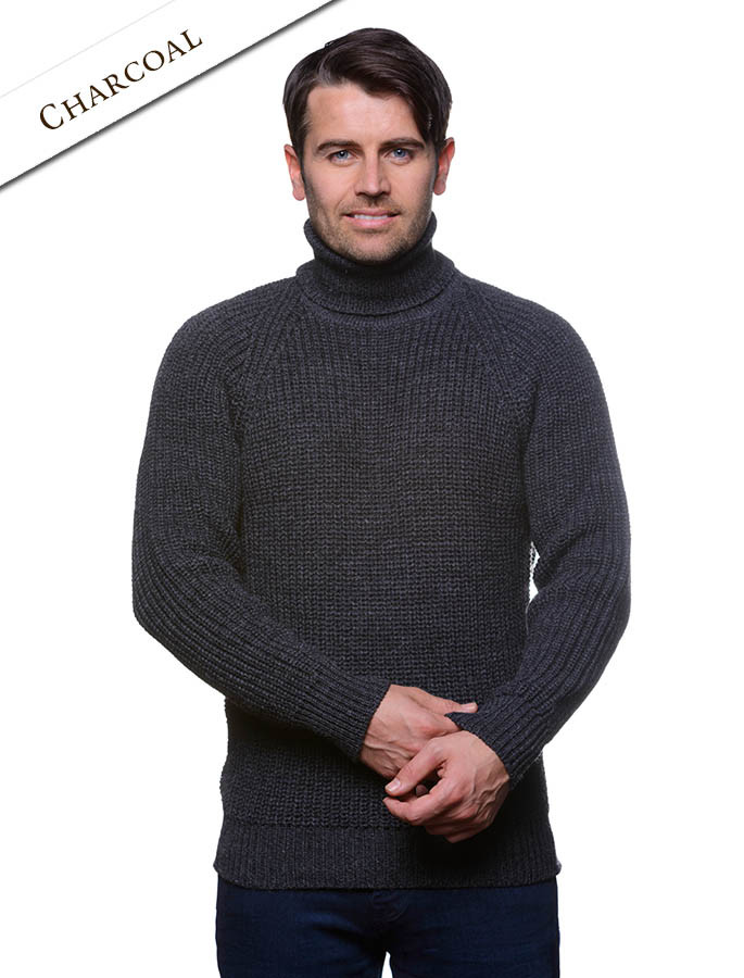Fisherman's Merino Ribbed Turtleneck Sweater, Irish
