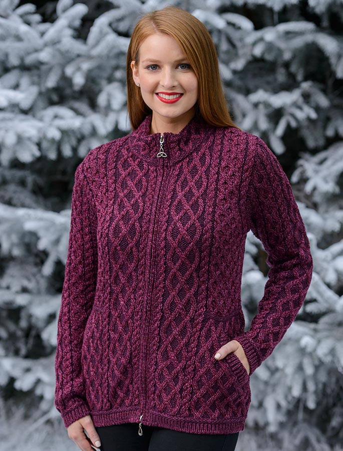 Plated Cardigan with Celtic Zip | Aran Sweater Market Plated Cardigan with Celtic Zip | Aran Sweater Market