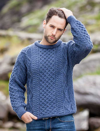 Lightweight Traditional Aran Mens Wool Sweater by Clan Arans