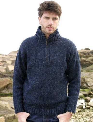 Brown Colour Speckled Irish Made Donegal Aran Wool Mens Half Zip Sweater Z2040 Brown Colour Speckled Irish Made Donegal Aran Wool Mens Half Zip Sweater Z2040