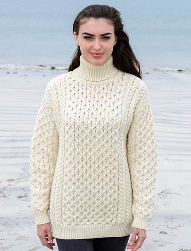 oversized fisherman sweater, wool sweater, woman | Clanarans