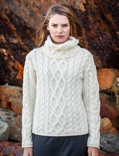 Women's Chunky Turtleneck Irish Sweater