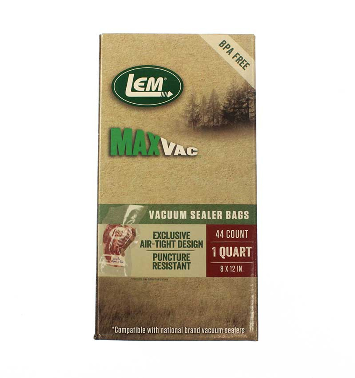 LEM MaxVac 44 Count 8 x 12 Quart Size Sturdy Vacuum Sealer Bags