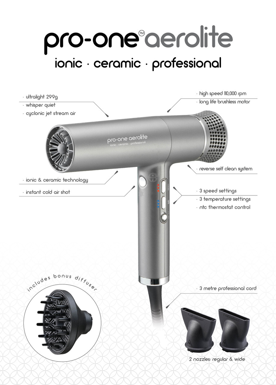 Pro-One Aerolite Professional Ceramic Hair Dryer-Titanium