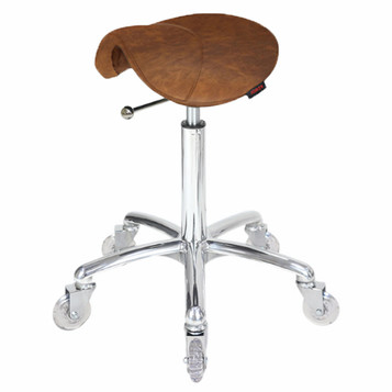 Saddle No Back - Tan Salon Stool - Chrome Base Saddle No Back - Tan Salon Stool - Chrome Base