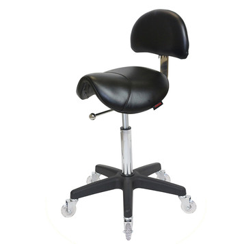 Saddle Black Salon Stool with Back - Black Base Saddle Black Salon Stool with Back - Black Base