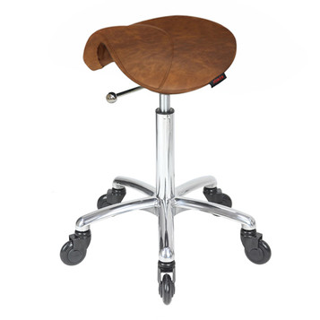 Saddle Tan Salon Stool NO Back - Chrome Base - Click'n Clean Castor Wheels Saddle Tan Salon Stool NO Back - Chrome Base - Click'n Clean Castor Wheels
