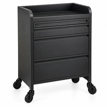Fusion PLUS Black 4 Drawer Hairdressing Beauty Trolley - Click & Clean Wheels