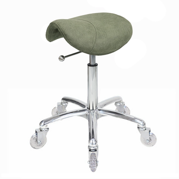 Saddle No Back - Forest Green Salon Stool - Chrome Base