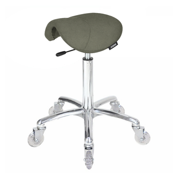 Saddle No Back - Forest Green Salon Stool - Chrome Base