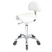 Saddle White Salon Stool with Back - Chrome Base - Click'n Clean Castor Wheels