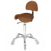 Saddle with Back - Tan Salon Stool - Chrome Base Saddle with Back - Tan Salon Stool - Chrome Base