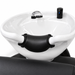 Black Plush Basin Neck Cushion attached to a white salon shampoo basin for added client neck support.