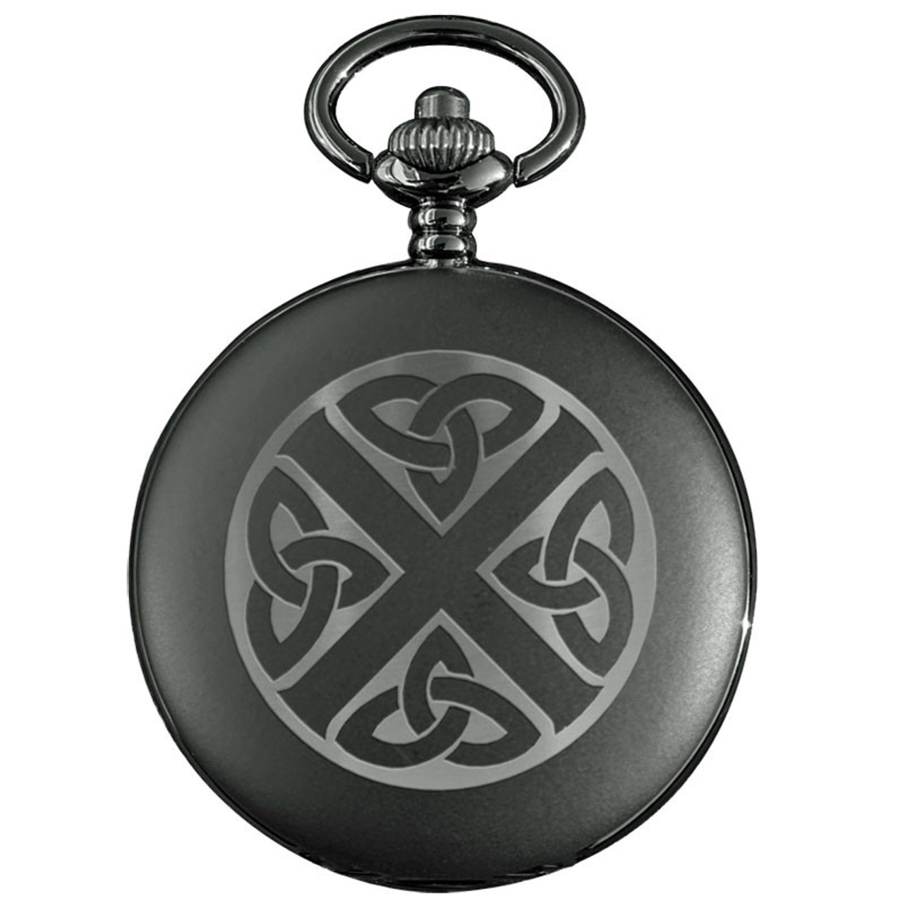 Quartz Celtic Saltire Black Matt Pocket Watch (Half Hunter)