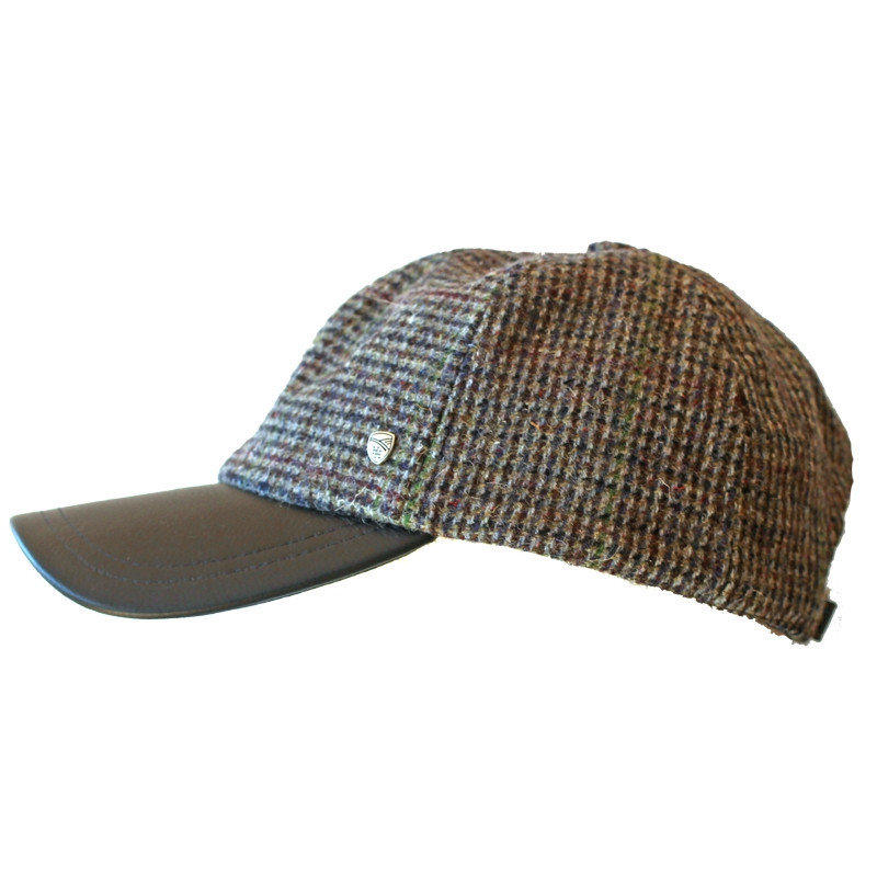 One Size Grey Tweed Baseball Cap with Leather Peak