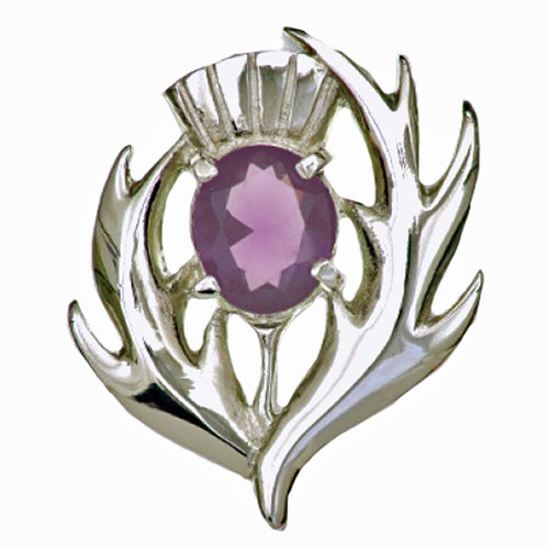 Thistle Brooch Stylised - Light Purple Stone