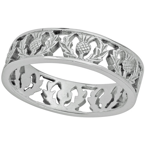 Scottish Sterling Silver Band Thistle Ring