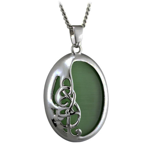 Book of Kells inspired Pendant with Green Glass and Celtic Knotwork.