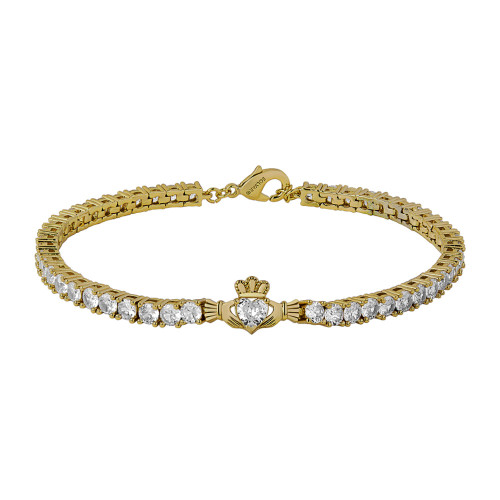 Claddagh Tennis Bracelet  Gold Plated with Cubic Zirconia